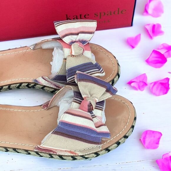 KATE SPADE IDALAH BERBER STRIPE PRINTED CANVAS SLIDE SANDAL SHOES WITH BOX 8.5M - Picture 3 of 8